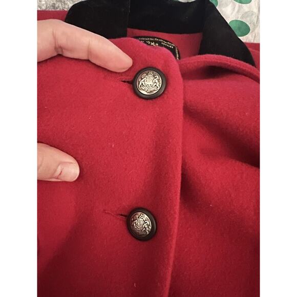 VTG Express long blazer jacket red black velvet Collar Military Riding Coat S - Picture 4 of 5